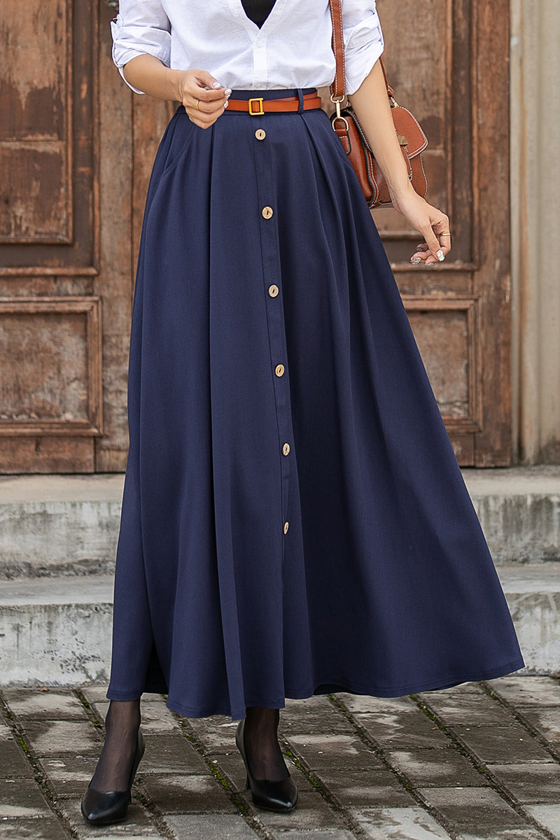 HOT Cotton Skirt Navy Blue A Line Midi Skirt Midi Skirt With A Line