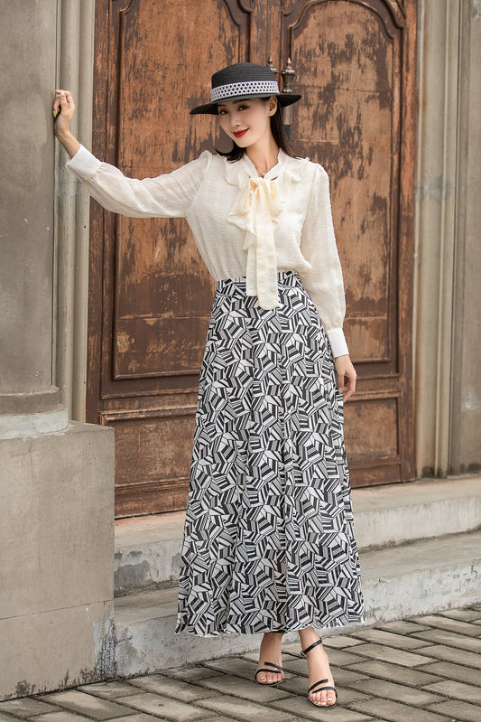 Beige Long Sleeve Chiffon Shirt 3034