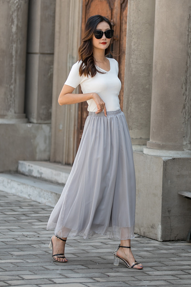 High waist Chiffon Summer Loose Pant Skirt 3434