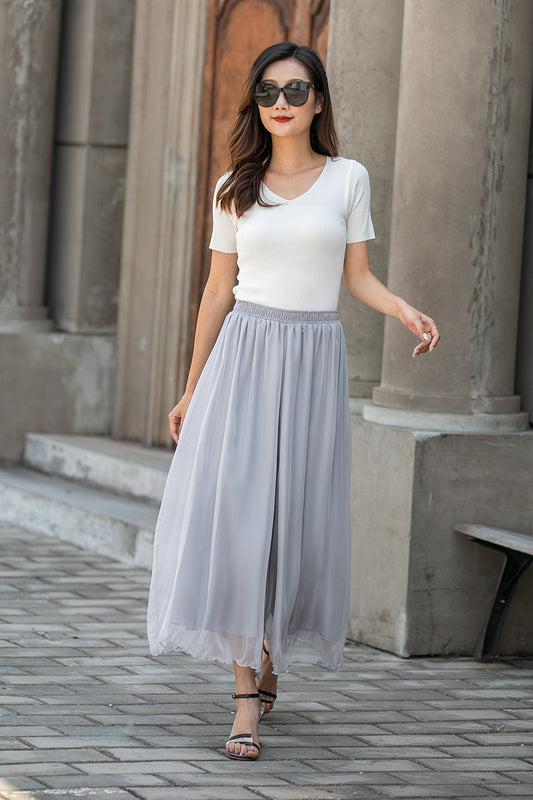 High waist Chiffon Summer Loose Pant Skirt 3434