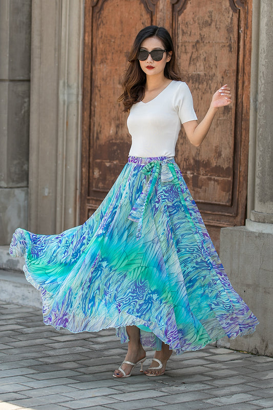 Summer Chiffon Swing Floral Plus Size Skirt 3436