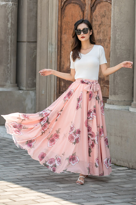 Summer Pleated Chiffon Maxi Swing Dance Skirt 3439