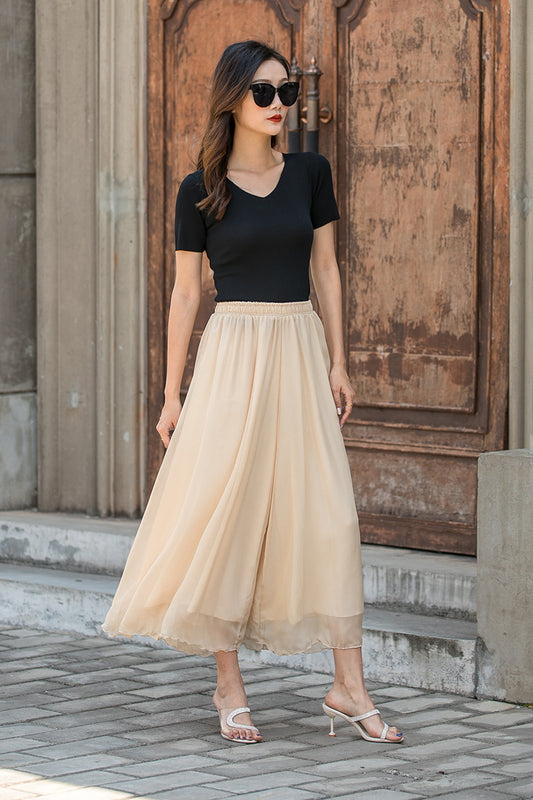 New High waist Women Chiffon Loose Pant Skirt 3444