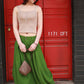women's linen bubble skirt in green 0984#
