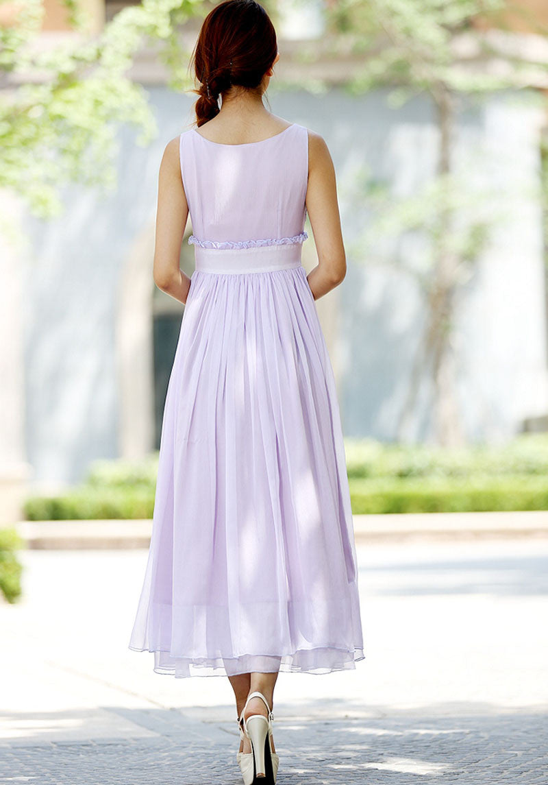 Lavender Chiffon Maxi Dress - Sleeveless Lined Bridesmaid | Xiaolizi 1027