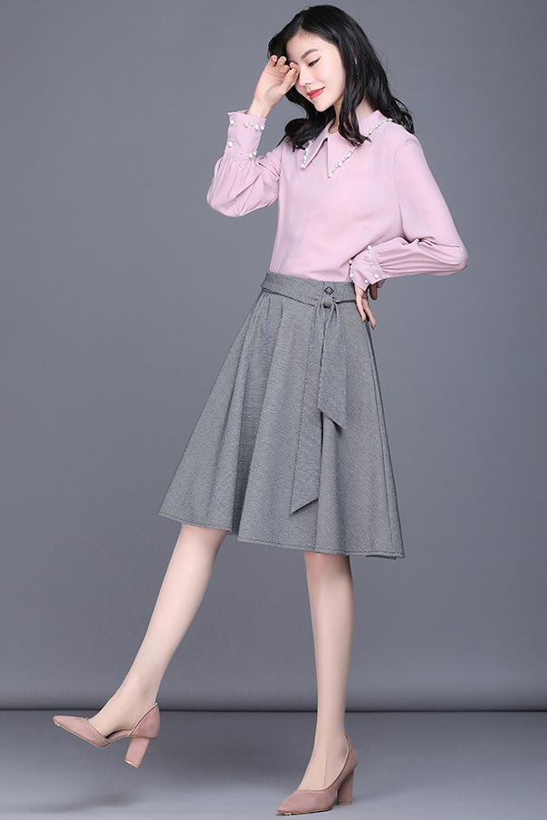 Black Polyester A-Line Skirt - High Waist, Knee Length CYM320