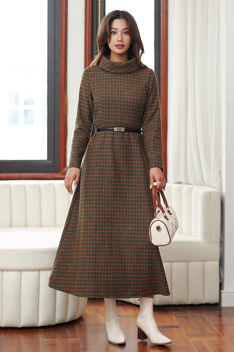Women Retro Plaid Wool Dress 4029 Xiaolizi Women Retro Plaid Wool Dress 4029 Xiaolizi