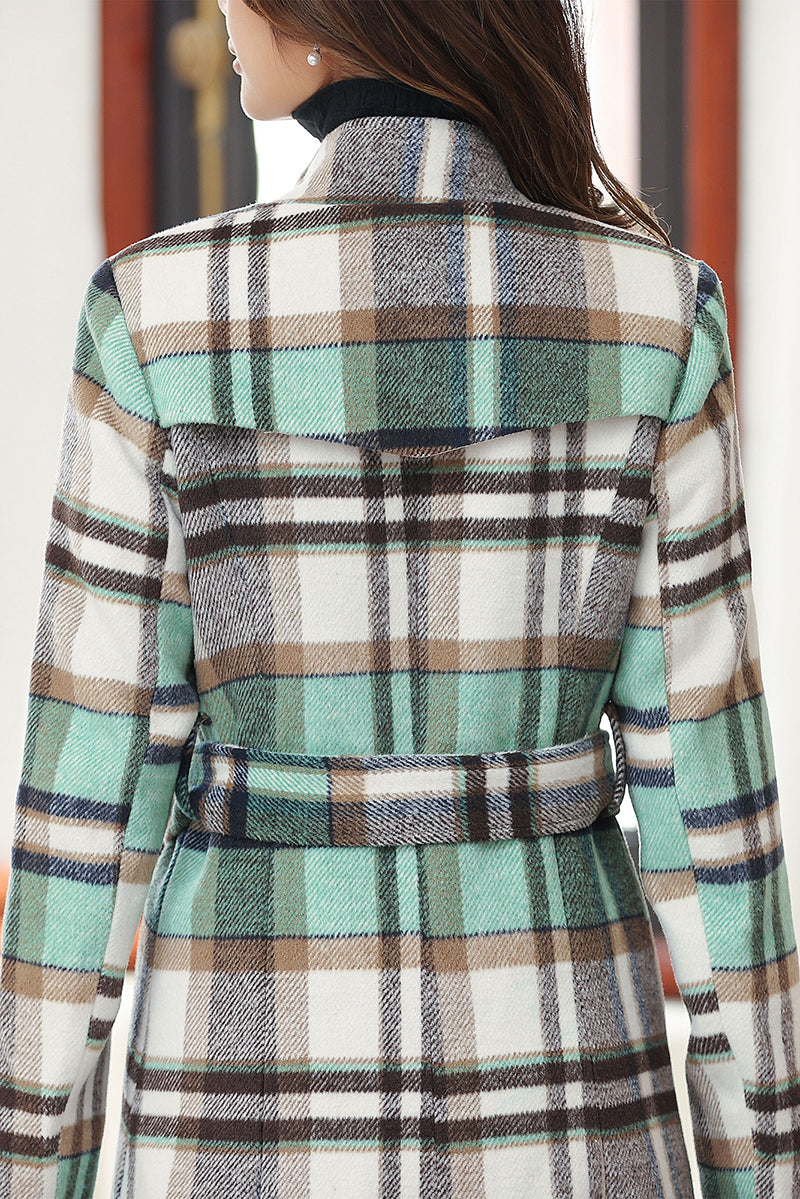 Handmade Green Plaid Wool Coat – Vintage Belted Long Winter Overcoat | Xiaolizi 4031