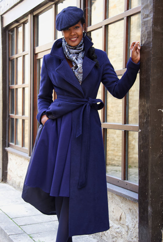 Handmade Wool Long Coat – Vintage Lapel Winter Overcoat with Belt & Pockets 4065