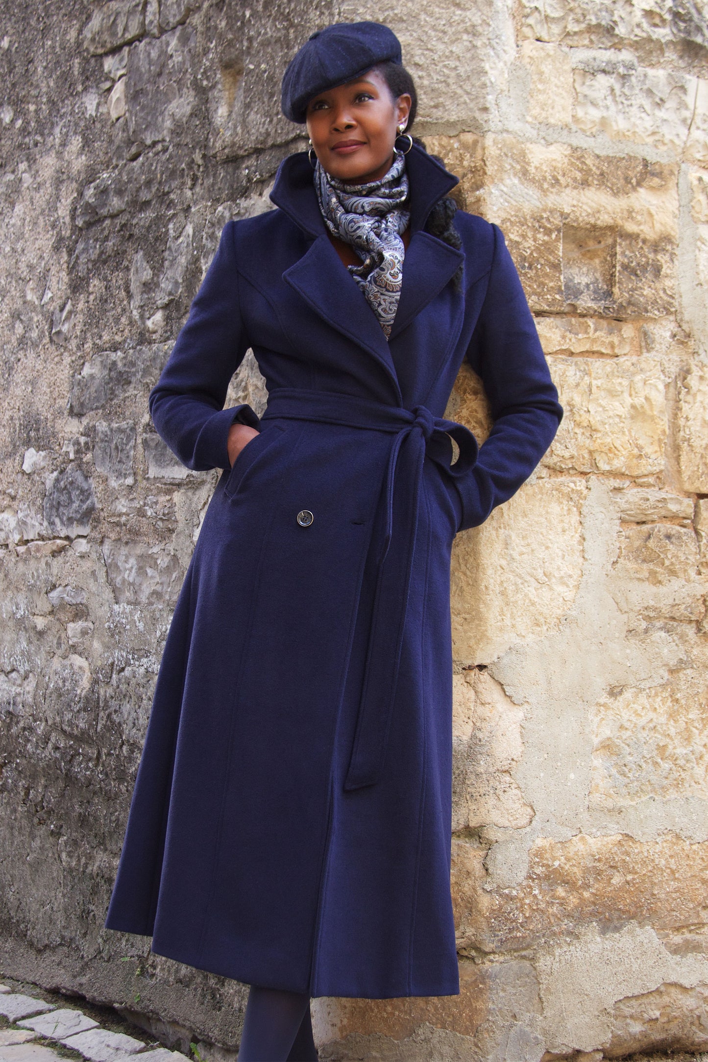 Dark Blue Belted Wool Coat 4065