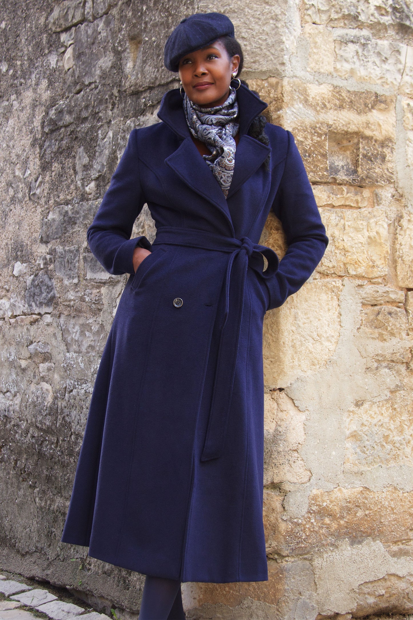 Handmade Wool Long Coat – Vintage Lapel Winter Overcoat with Belt & Pockets 4065