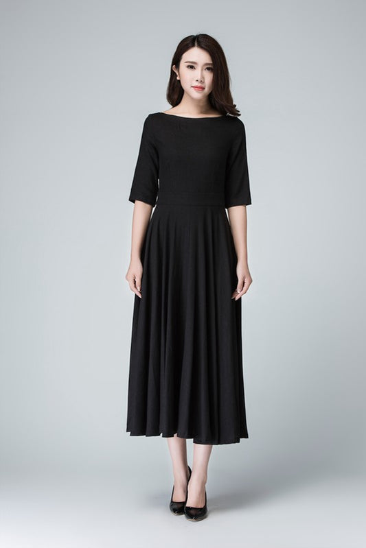 Elegant fit and flare swing dress, little black dress 1458#