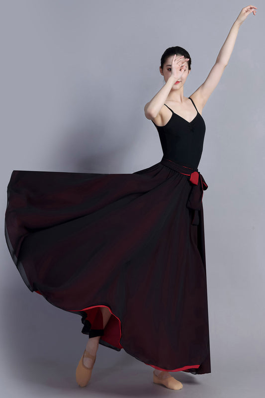 Black Red Chiffon Maxi Skirt - Reversible Two-Tone Swing | Xiaolizi 3390