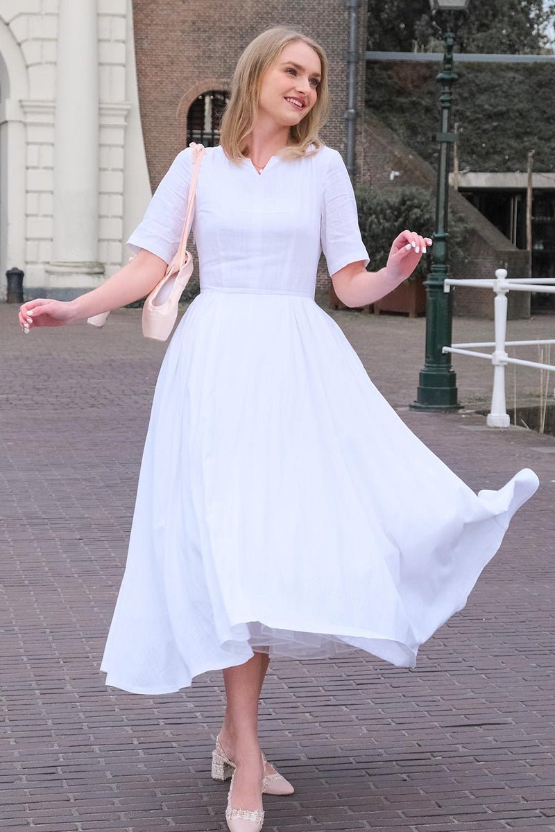 White Simple Wedding Midi Summer Linen Dress 3499 Xiaolizi White Simple Wedding Midi Summer Linen Dress 3499 Xiaolizi