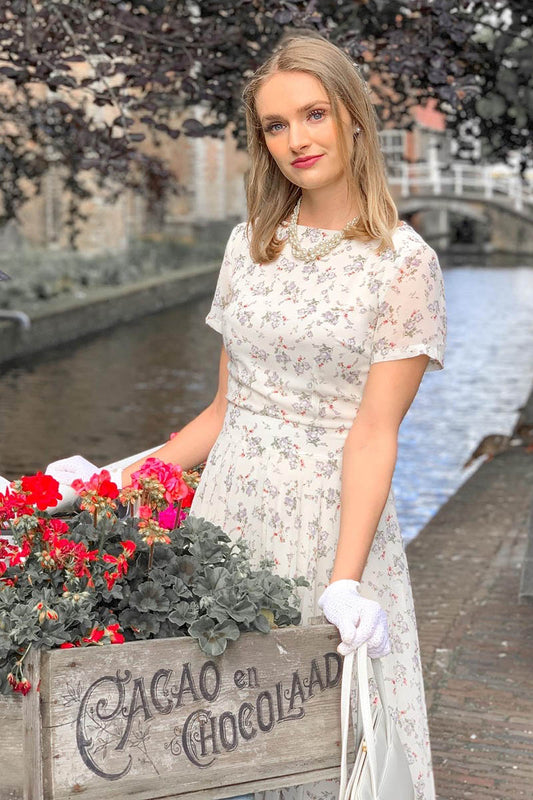 Summer Women Floral Handmade Chiffon Dress 3739