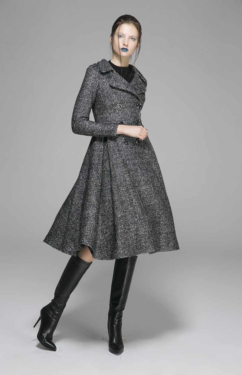 Womens Black Wool Coat Wool Jacket Winter Coat 1373#