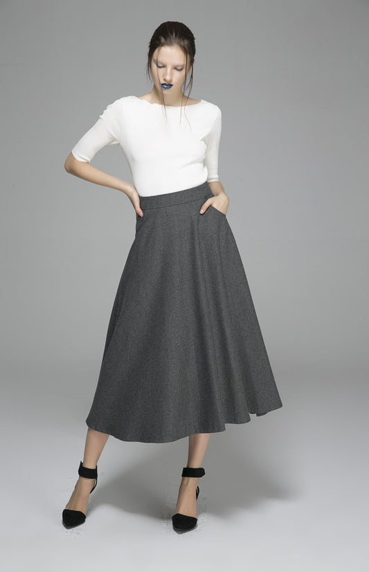 Winter wool skirt maxi skirt gray wool skirt (1377)