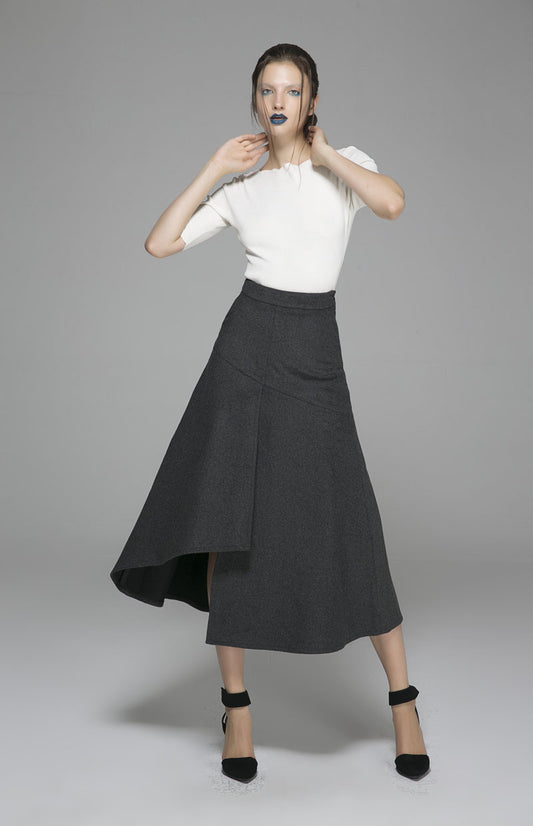 Dark gray wool skirt - womens wool skirt 1380#