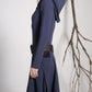 Blue hooded linen maxi dress for women 1140#