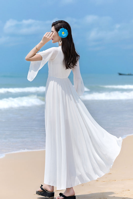 V Neck Maxi Swing Chiffon Wrap Dress 2853