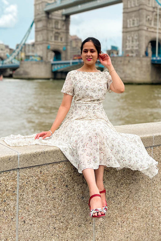 Summer Floral Women Party Long Chiffon Dress 3736