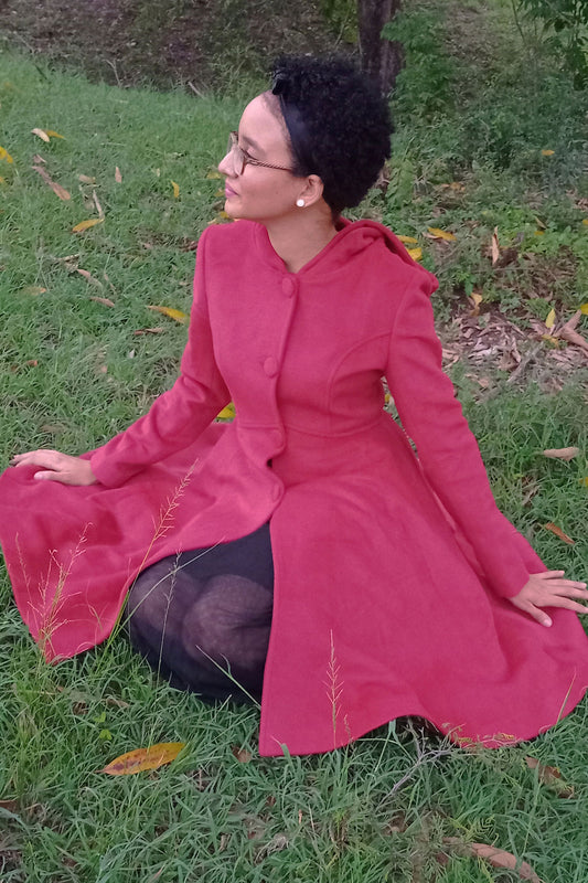 Red swing hooded princess coat 3226