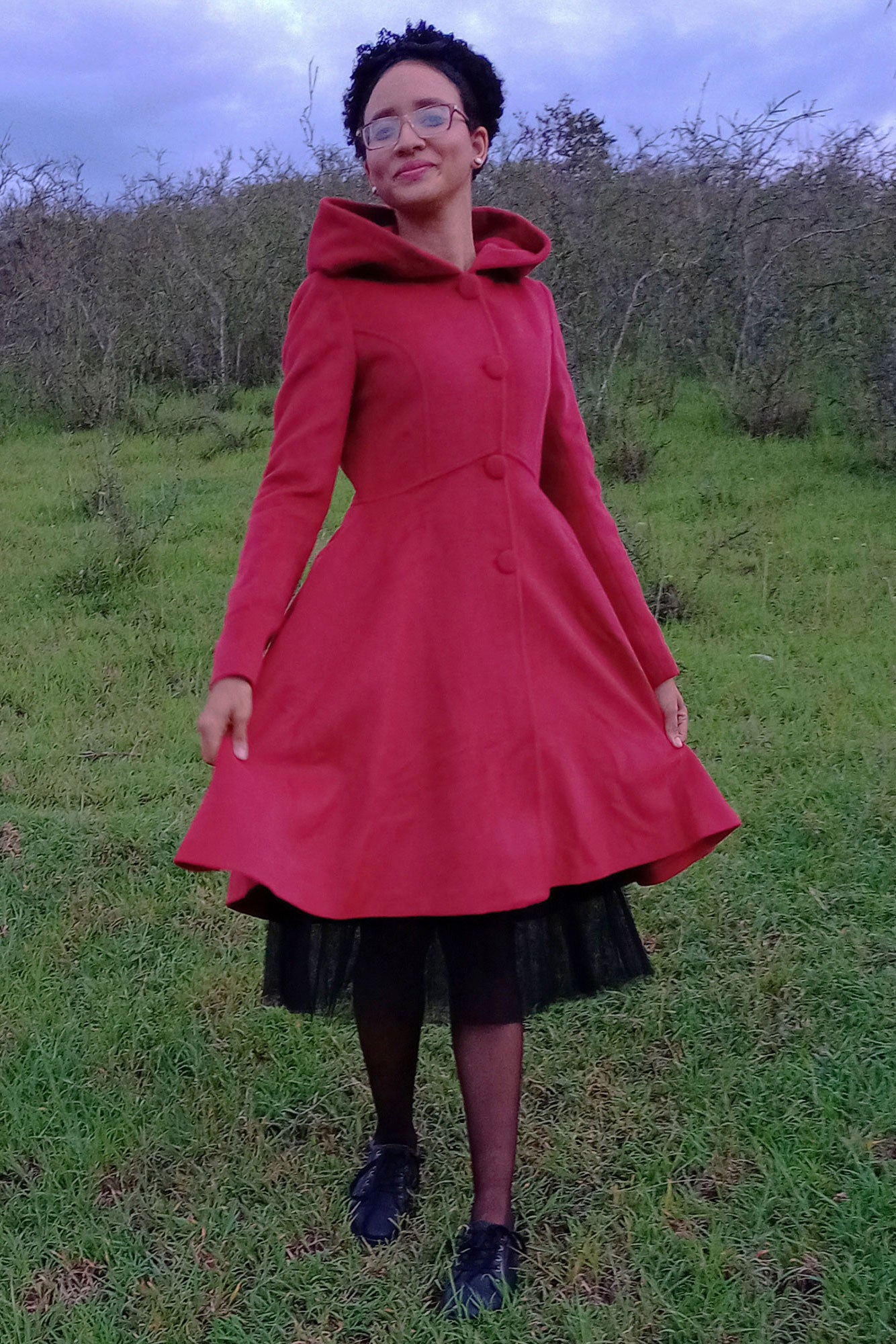 Red swing hooded princess coat 3226 - Main Image