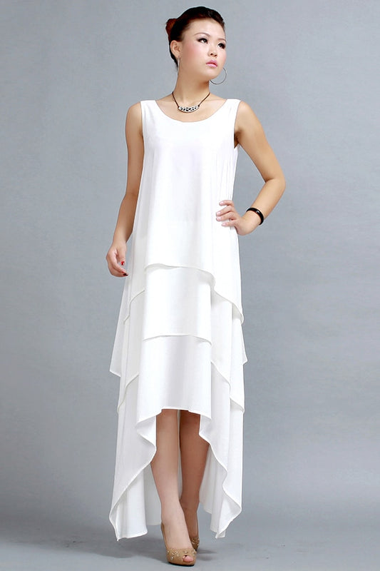 White dress maxi chiffon dress prom dress 261#