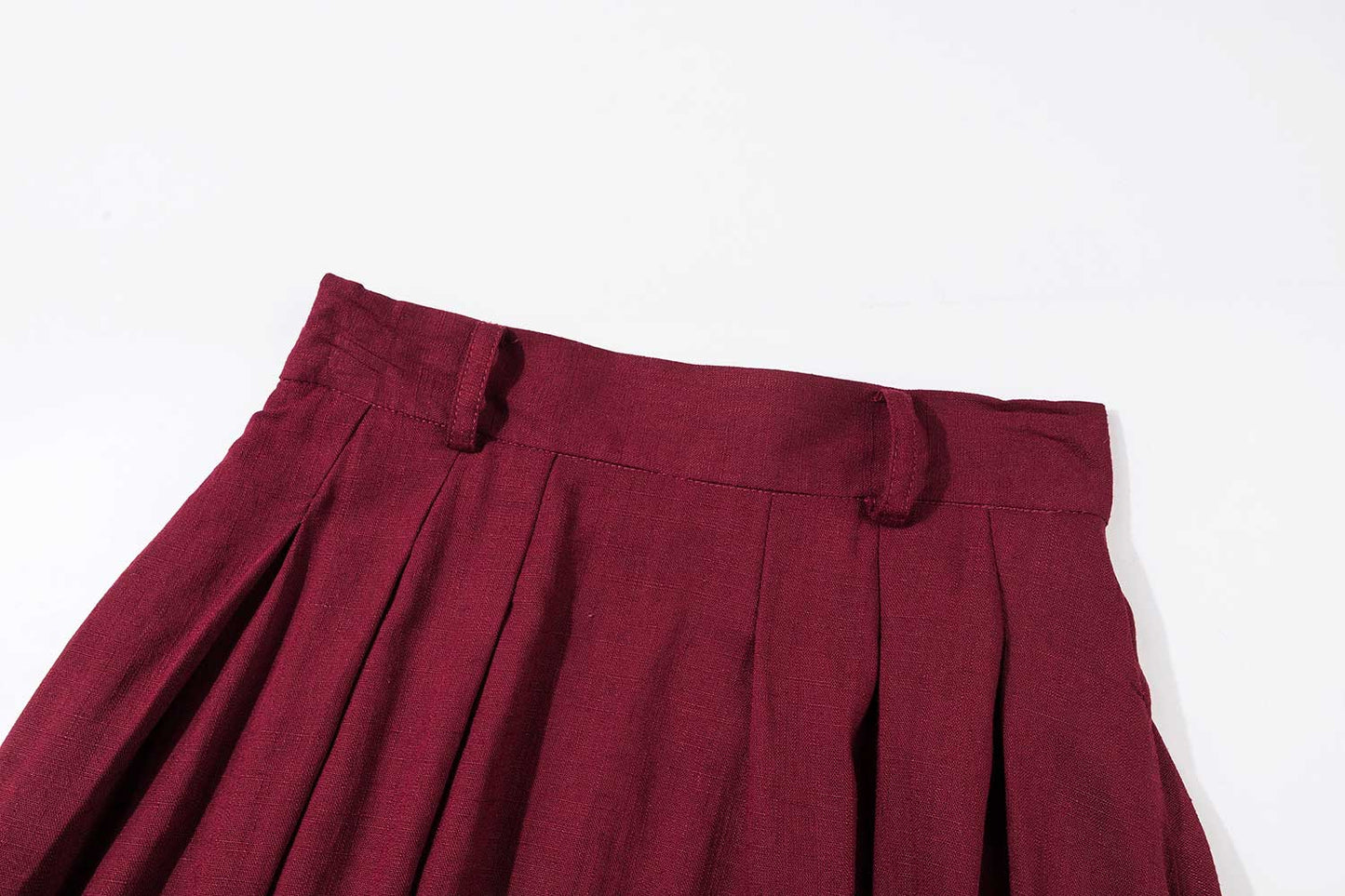 Elegant Burgundy Linen Skirt – Handmade A-Line Midi with Side Zipper | Xiaolizi 2370