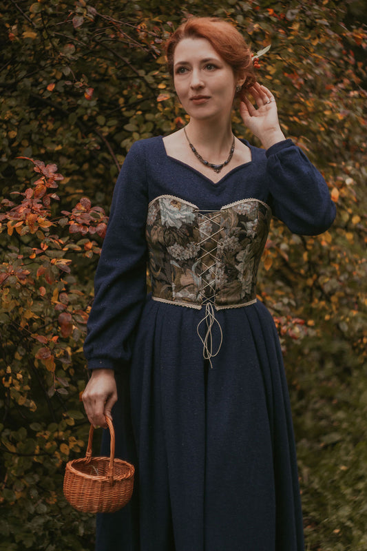 Vintage wool dress, Long bishop sleeve wool dress 317301