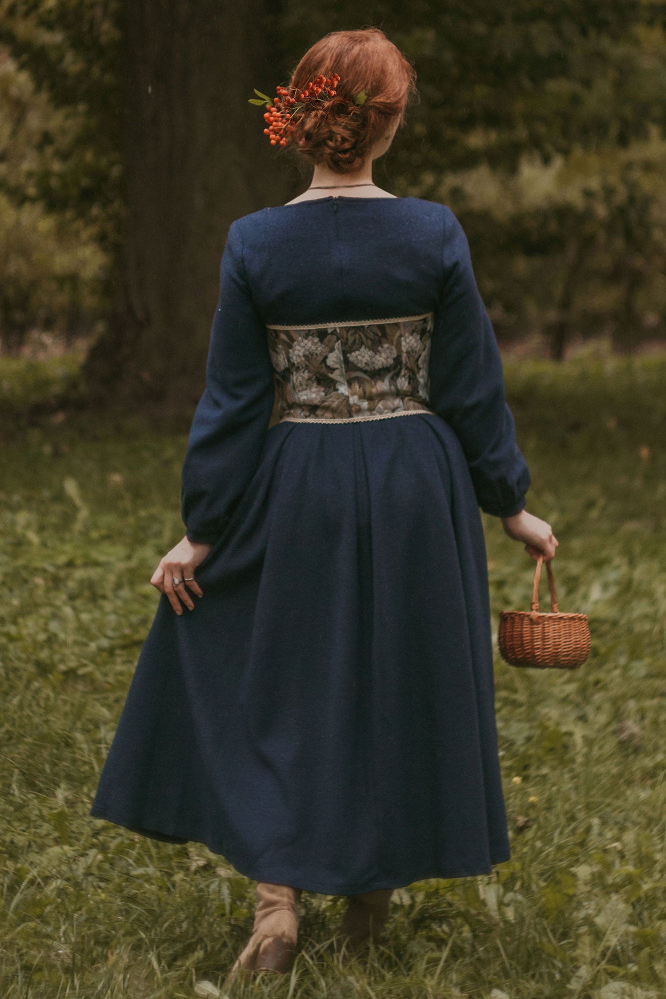 Vintage wool dress, Long bishop sleeve wool dress 317301