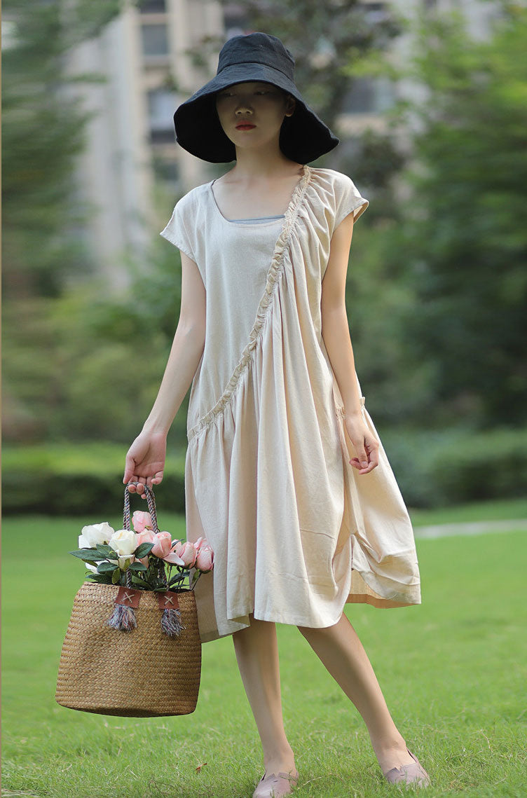 cream linen midi dress Aurore Linen Midi Dress Natural Beige