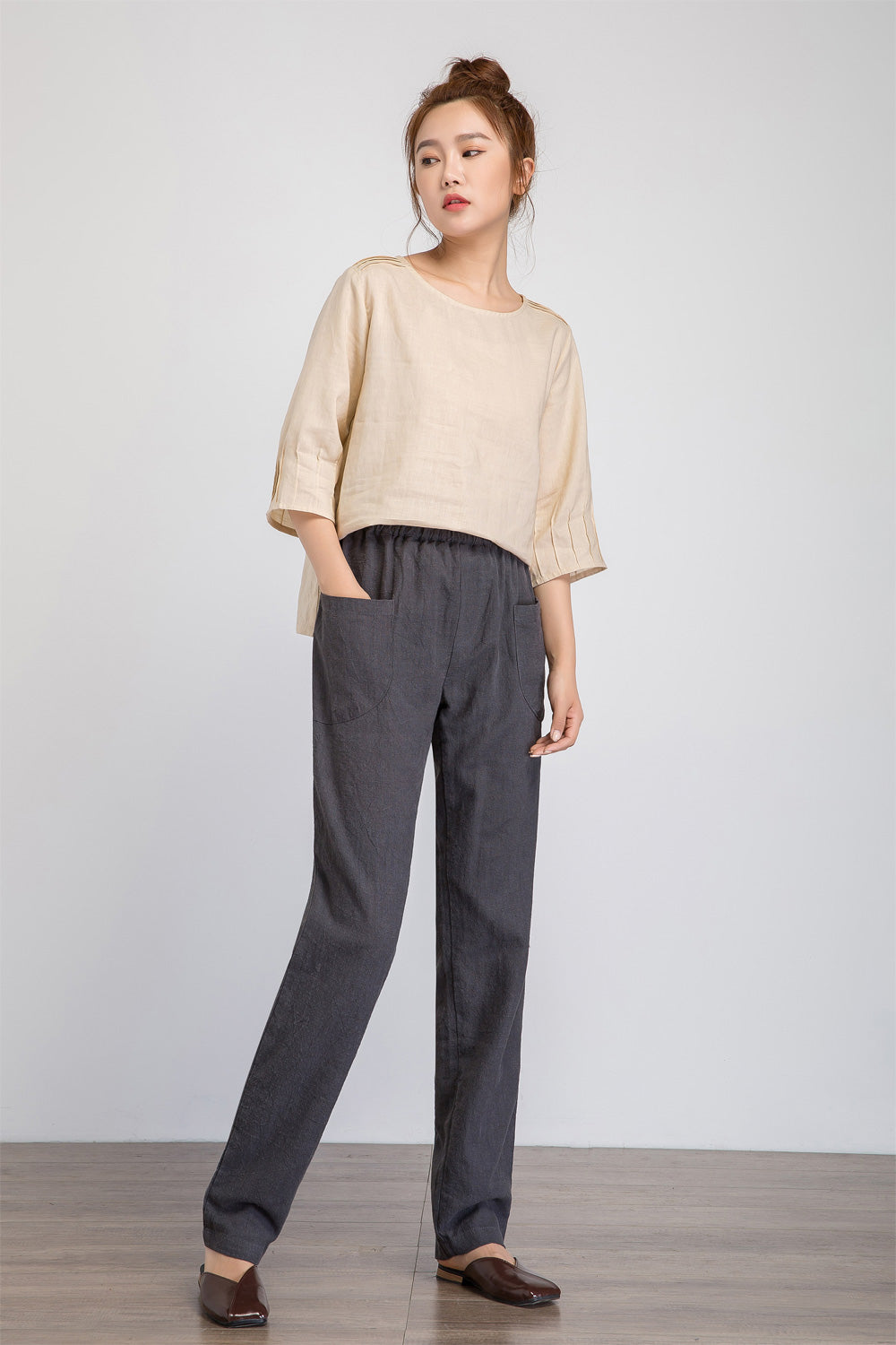 Loose Fitting Top and Straight Leg Elastic Waist Pants Womens