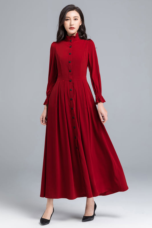 Long sleeve red maxi dress 2489