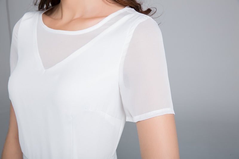 Short sleeve white fit and flare midi dress 1770