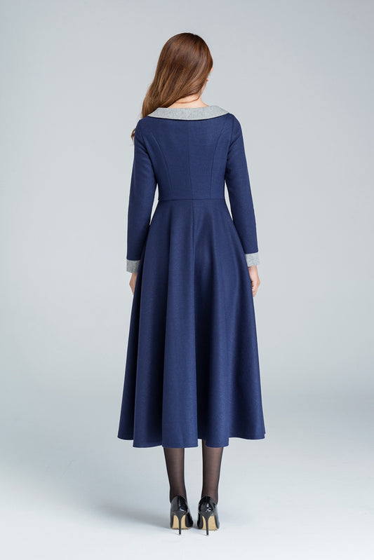 vintage inspired wool maxi dress 1611#