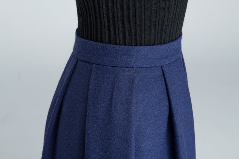 Handmade Navy Blue Wool Maxi Skirt – Elegant A-Line Winter Skirt | Xiaolizi 1629