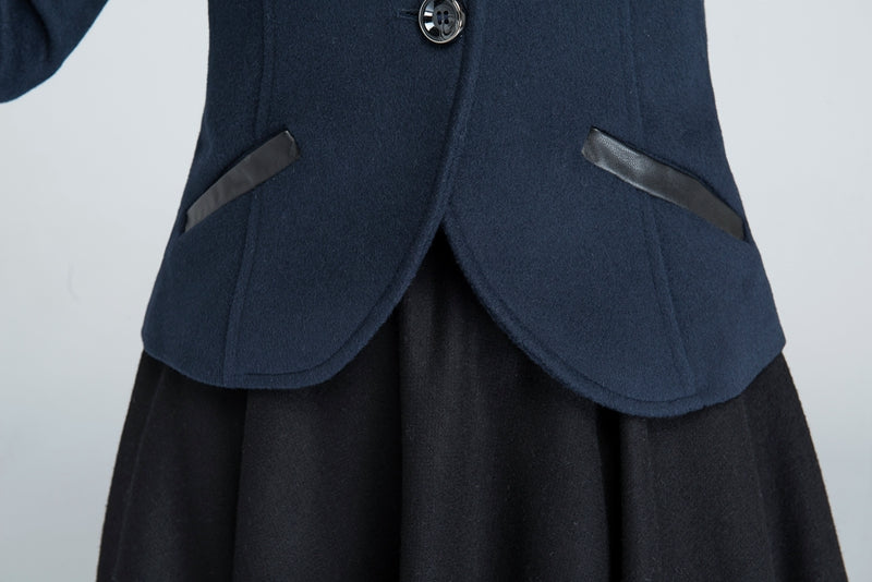 Dark Blue Wool Short Coat - Single Breasted Pockets | Xiaolizi 1634