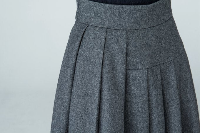 Grey Wool Blend Maxi Skirt – Handmade High Waist Pleated Winter Elegance 1587