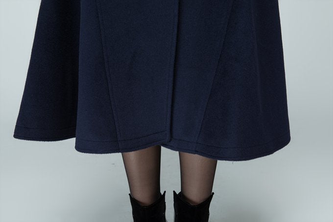 Xiaolizi Navy Fit and Flare Wool Coat for Women – Handmade High-Waist Vintage Winter Coat 1597