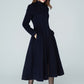 Long trench coat, navy coat, womens coats, swing coat 1605#