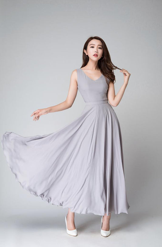 Gray sleeveless Maxi fit and flare dress 1525#