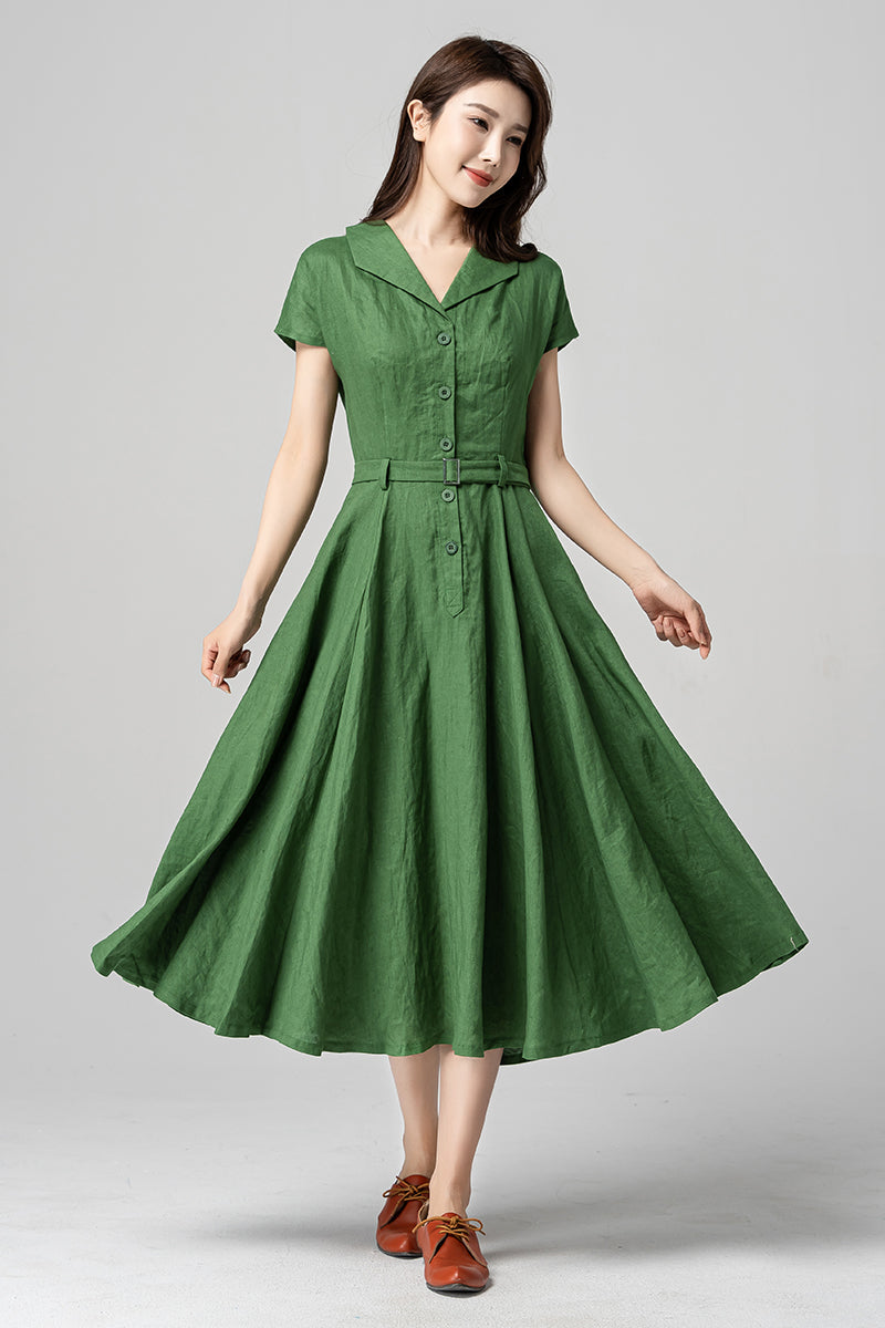 Green Swing Linen Shirt Dress 4195 Xiaolizi Green Swing Linen Shirt Dress 4195 Xiaolizi