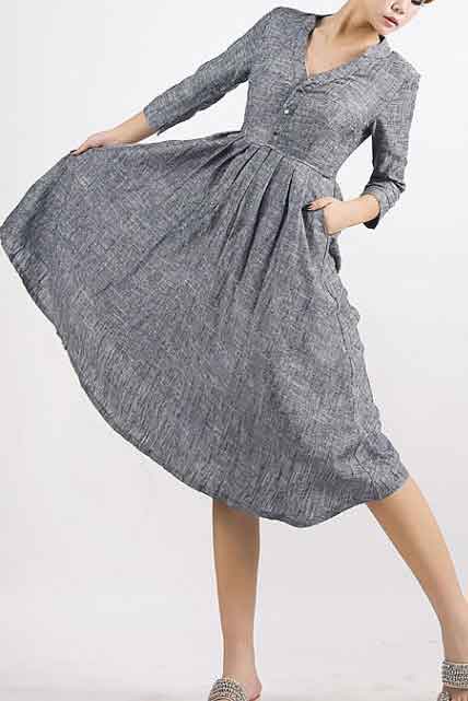 Grey dress linen shirt dress MM50#