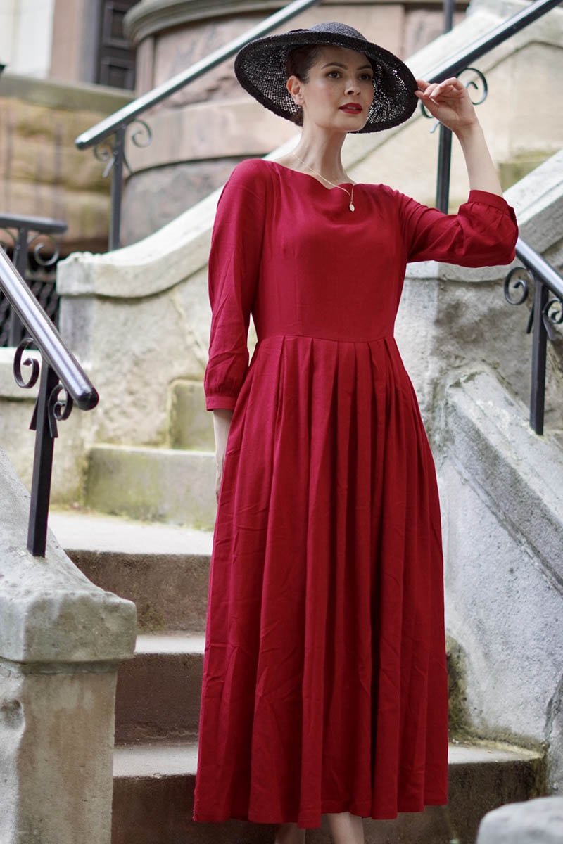 Womens A Line Red Maxi Linen Dress 3742 Xiaolizi Womens A Line Red Maxi Linen Dress 3742 Xiaolizi