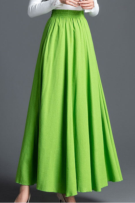 Elastic Waist Maxi Linen Skirt 4104