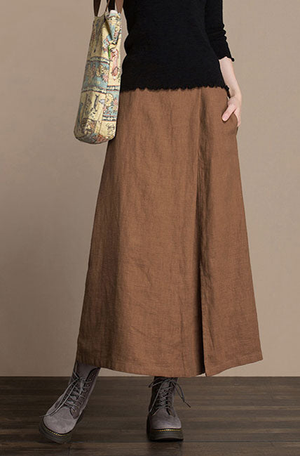 Plaid Linen Midi Skirt - High Waist Autumn Essential J084-7