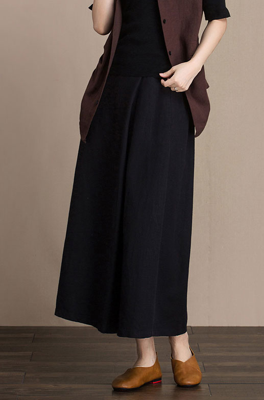 Plaid Linen Midi Skirt - High Waist Autumn Essential J084-7