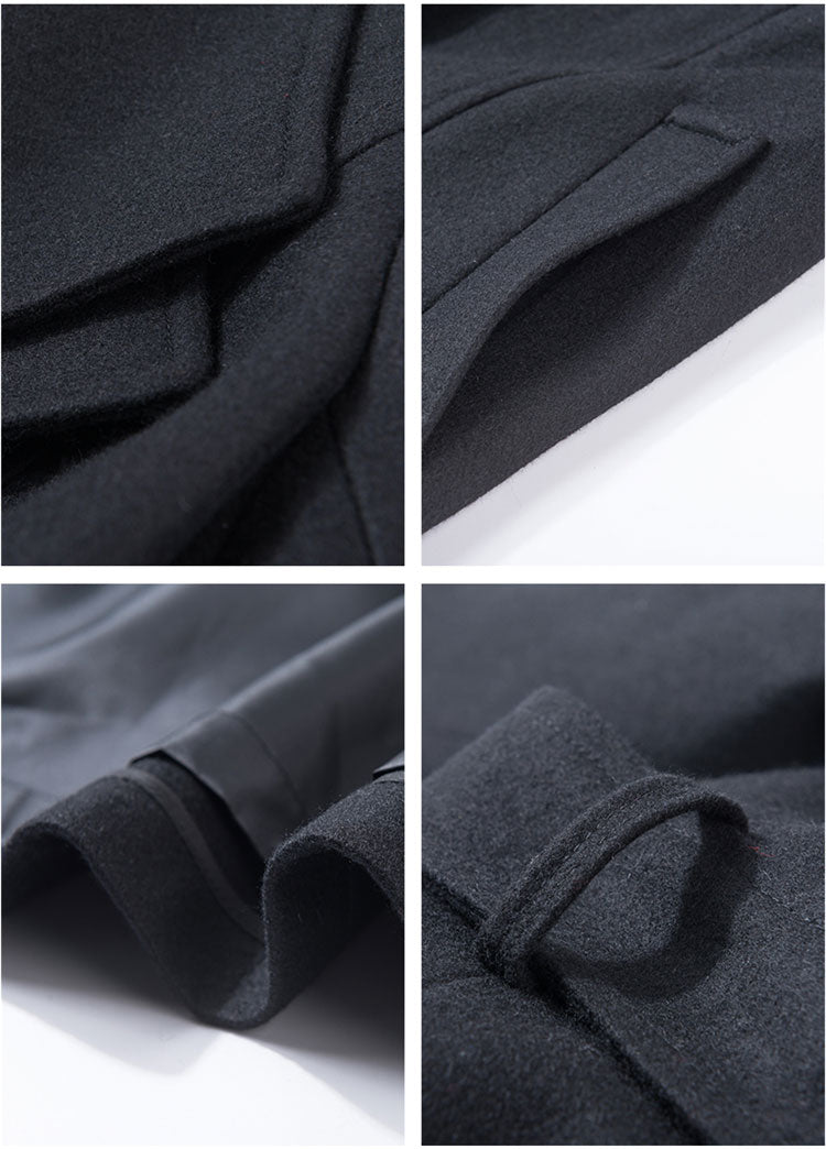 Black Wool Coat - Fit and Flare Silhouette with Double Collar 2961