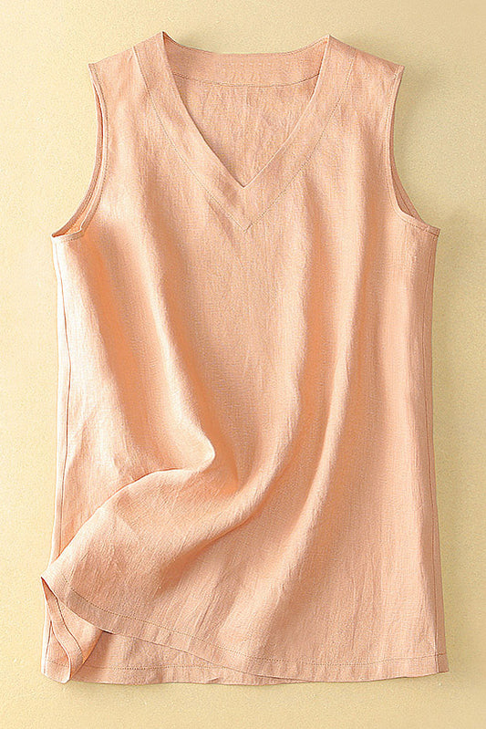New Casual V-neck Women Summer Linen Sleeveless Vest 3658